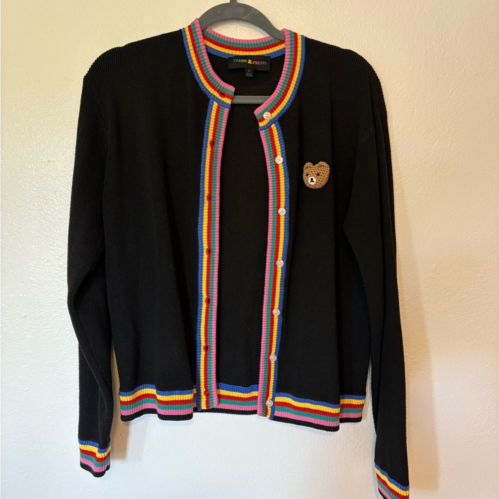 Teddy Fresh Black Sweater with Multicolor Stripes
